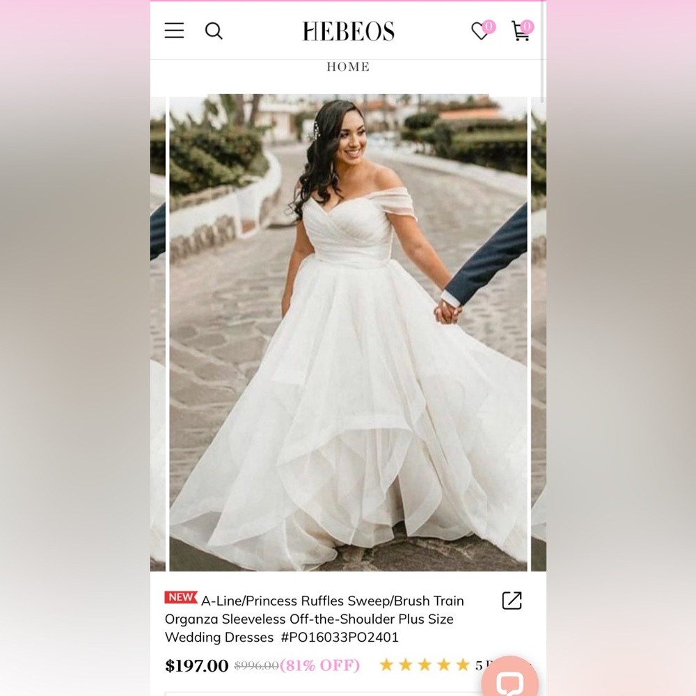A-Line Ruffled Brush Train Organza Off-the-Shoulder Plus Size Wedding Dress